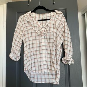 Joie Ruffled Fara plaid striped shirt size XS